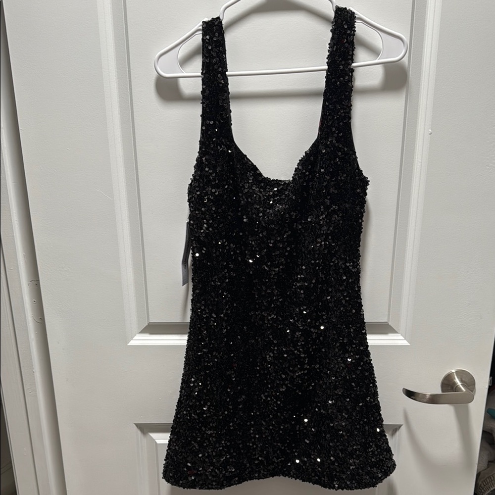 Princess Polly Black Sequin Scoop Neck Mini Dress